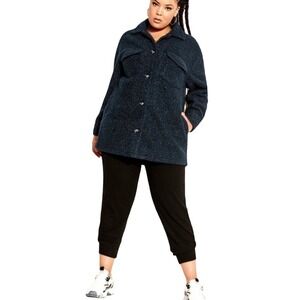 City Chic CCX Teddy Shacke oversized steel blue sherpa style plus size XL 22 NEW